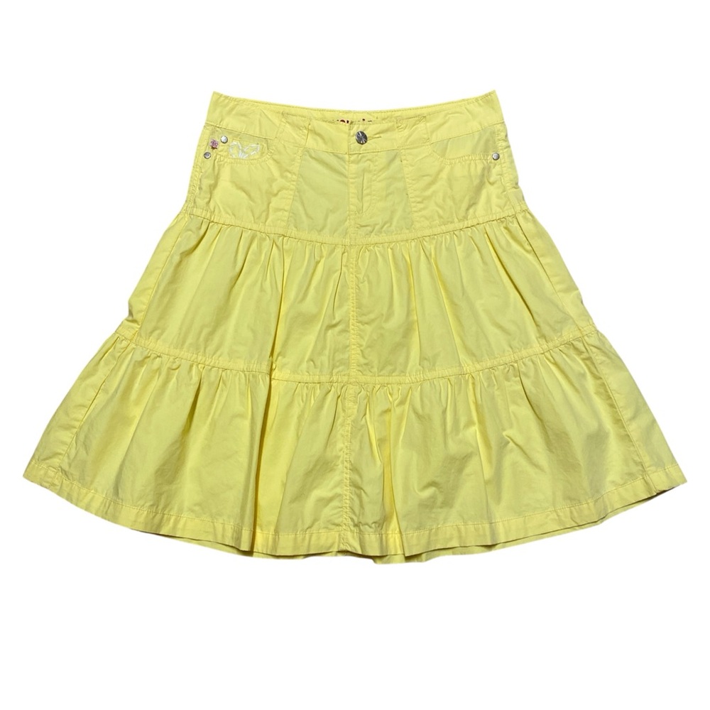 Y2K Younique Midi Skirt Women’s 5 Yellow Tiered Layered Low Rise Casual A Line